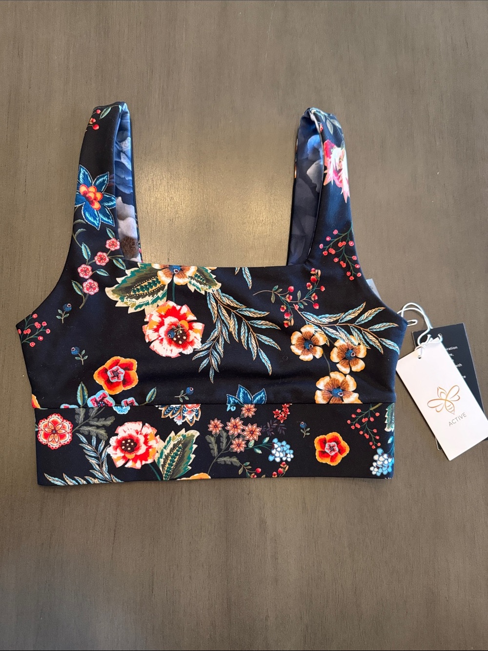 Johnny Was Black Floral Crop Tank Top